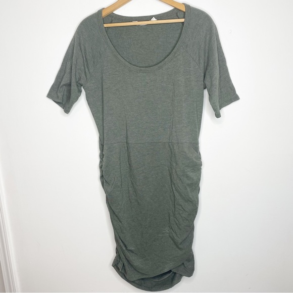 Athleta Seeker Tee Ruched Tulip Dress Size M Green Modal - Picture 2 of 7